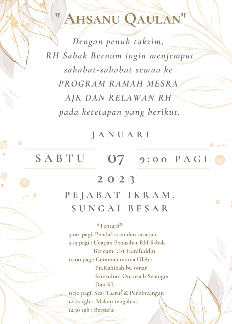 Program Ahsanu Qaulan; Majlis Ramah Mesra Rakan Hidayah Sabak Bernam