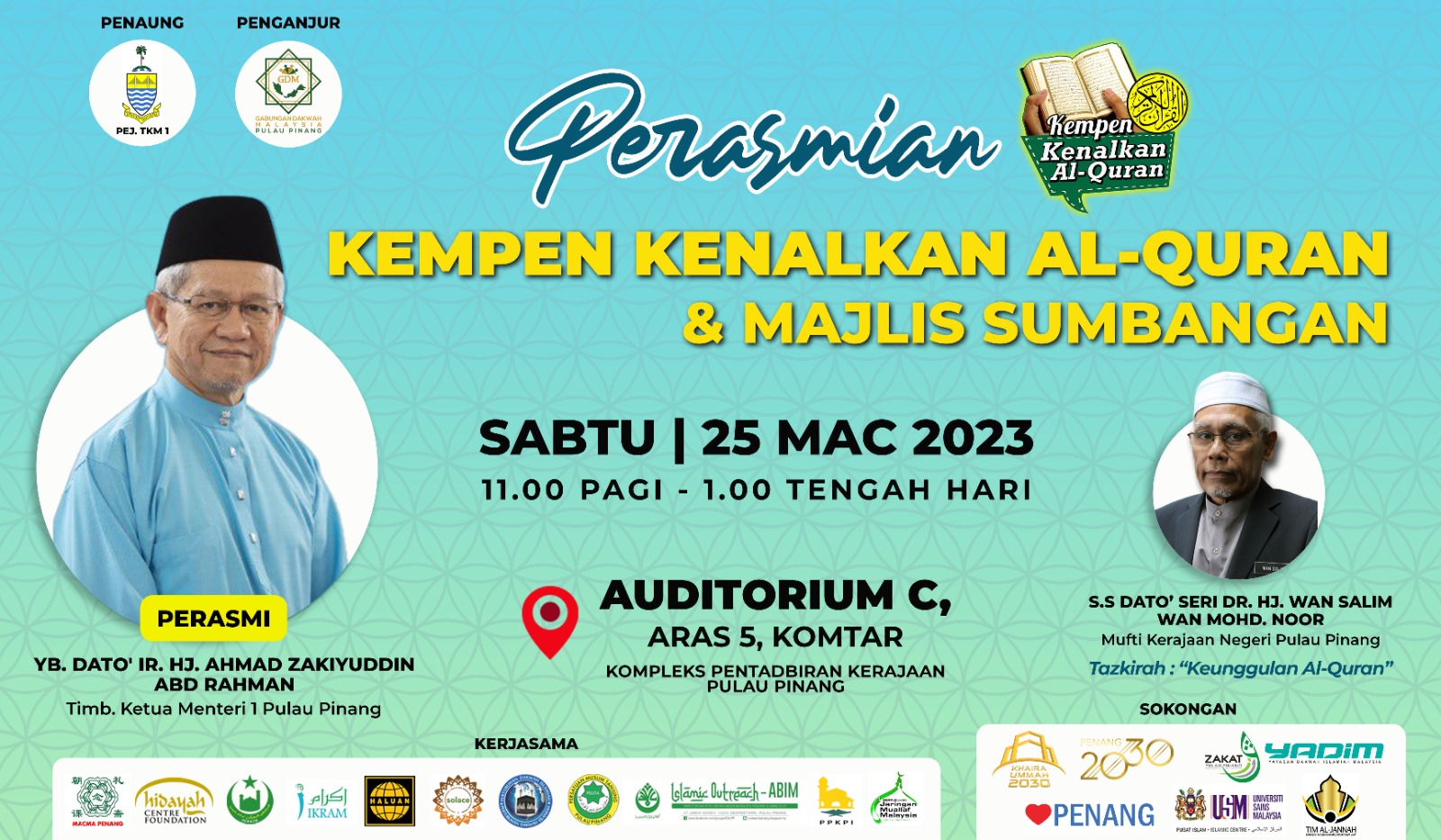 MAJLIS PELANCARAN & PERASMIAN KEMPEN KENALKAN AL-QURAN (KKAQ), PERINGKAT PULAU PINANG DAN SUMBANGAN IHYA’ RAMADAN